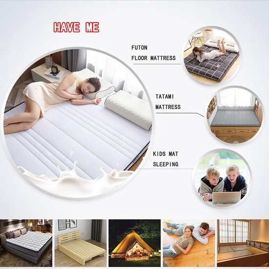 Vloermatras - Japanse slaapmat - Comfortabel slapen - Opvouwbaar ontwerp - 200x220cm - Wit — afbeelding 3