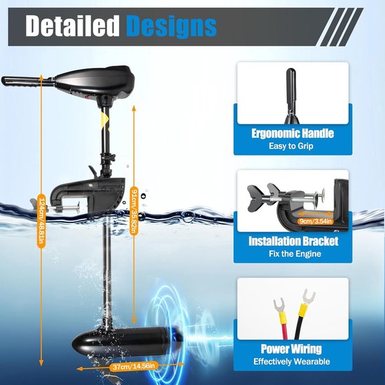 Buitenboordmotor Elektrisch - Vismotor Bootmotor - Varen op water - Verstelbare hoek - 80 lbs stuwkracht - Zwart — afbeelding 2