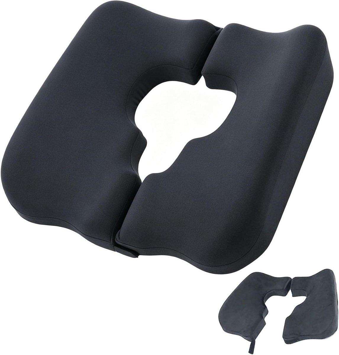 Orthopedisch Zitkussen - Anti-decubitus Kussen - Druk Verlichten - Hoefijzervormig Traagschuim - 44x40cm - Zwart