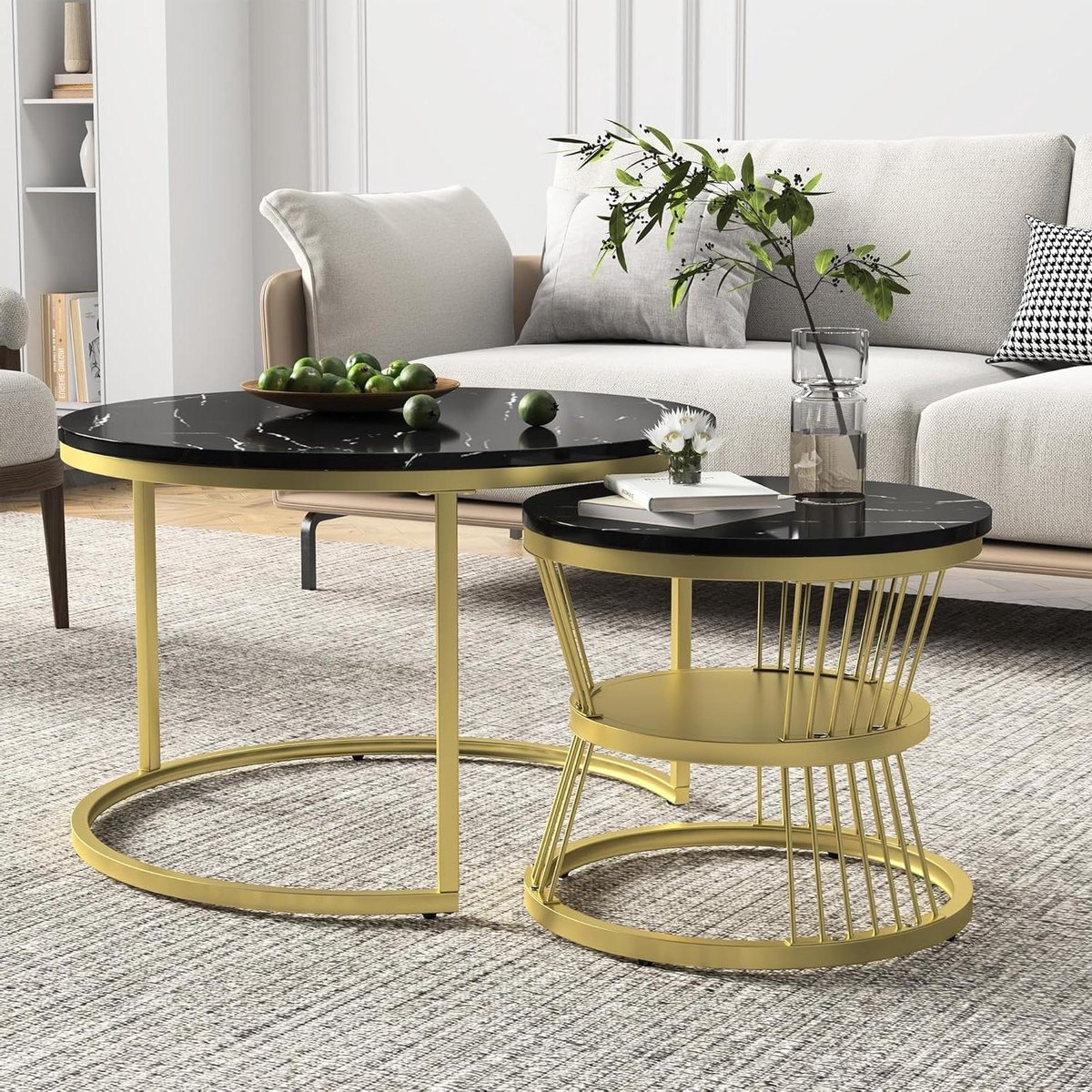 Salontafel Set - Bijzettafels Rond - Woonkamer Decoratie - Nestelbaar Ontwerp - 2 Stuks -