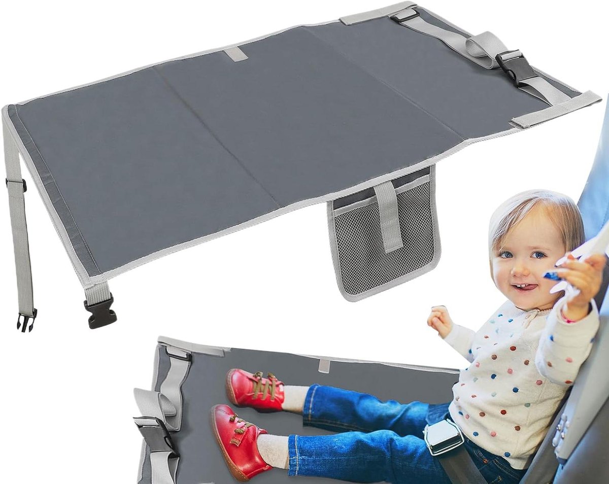 Vliegtuigbed Peuters - Reishangmat Kinderen - Comfortabel Reizen - Snel Opgebouwd - 76 x 44.5 cm - Grijs