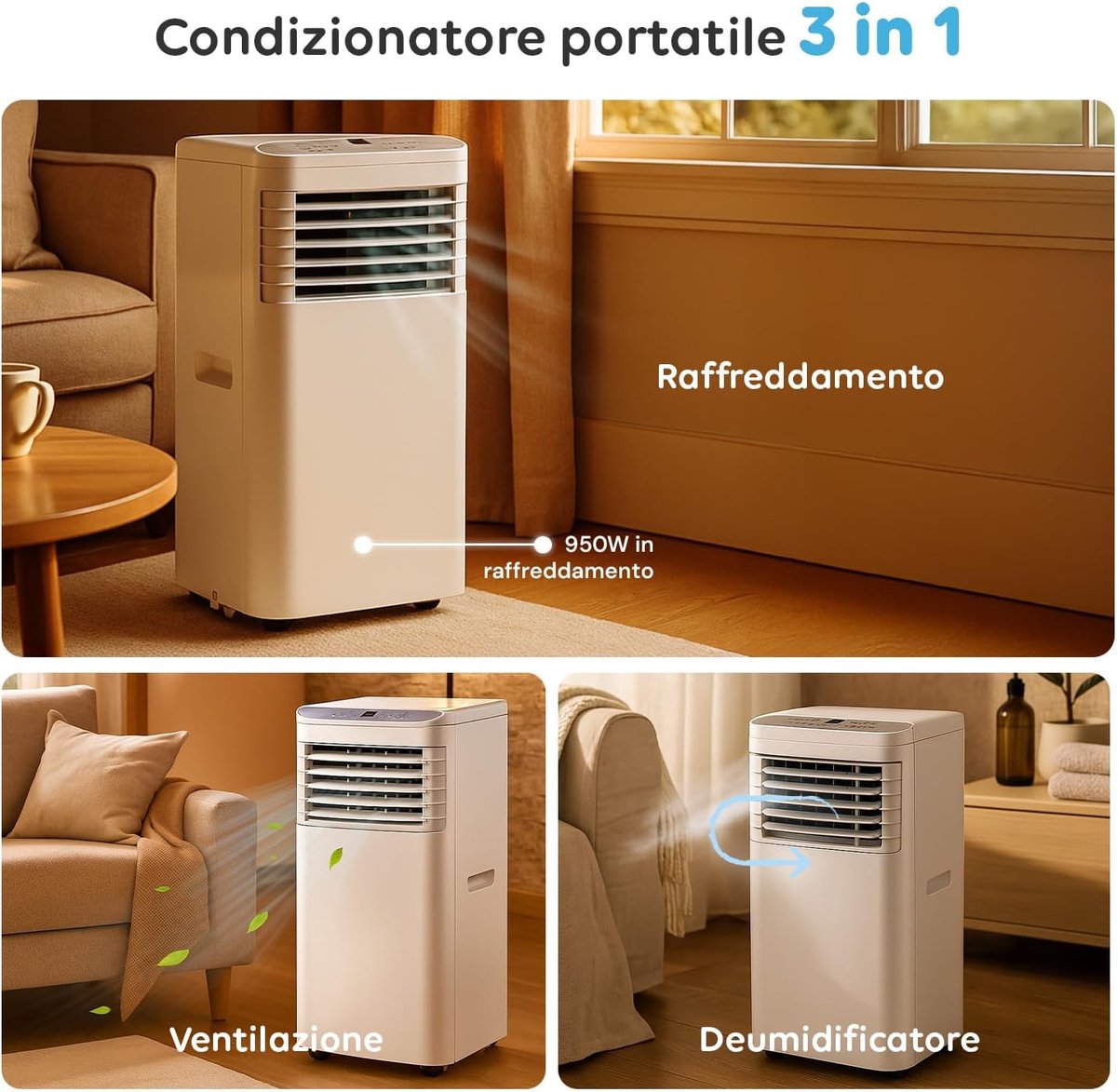 Mobiele airco - Draagbare koeler - Ruimte koelen - 3-in-1 functie - 9000 BTU - Wit — afbeelding 7