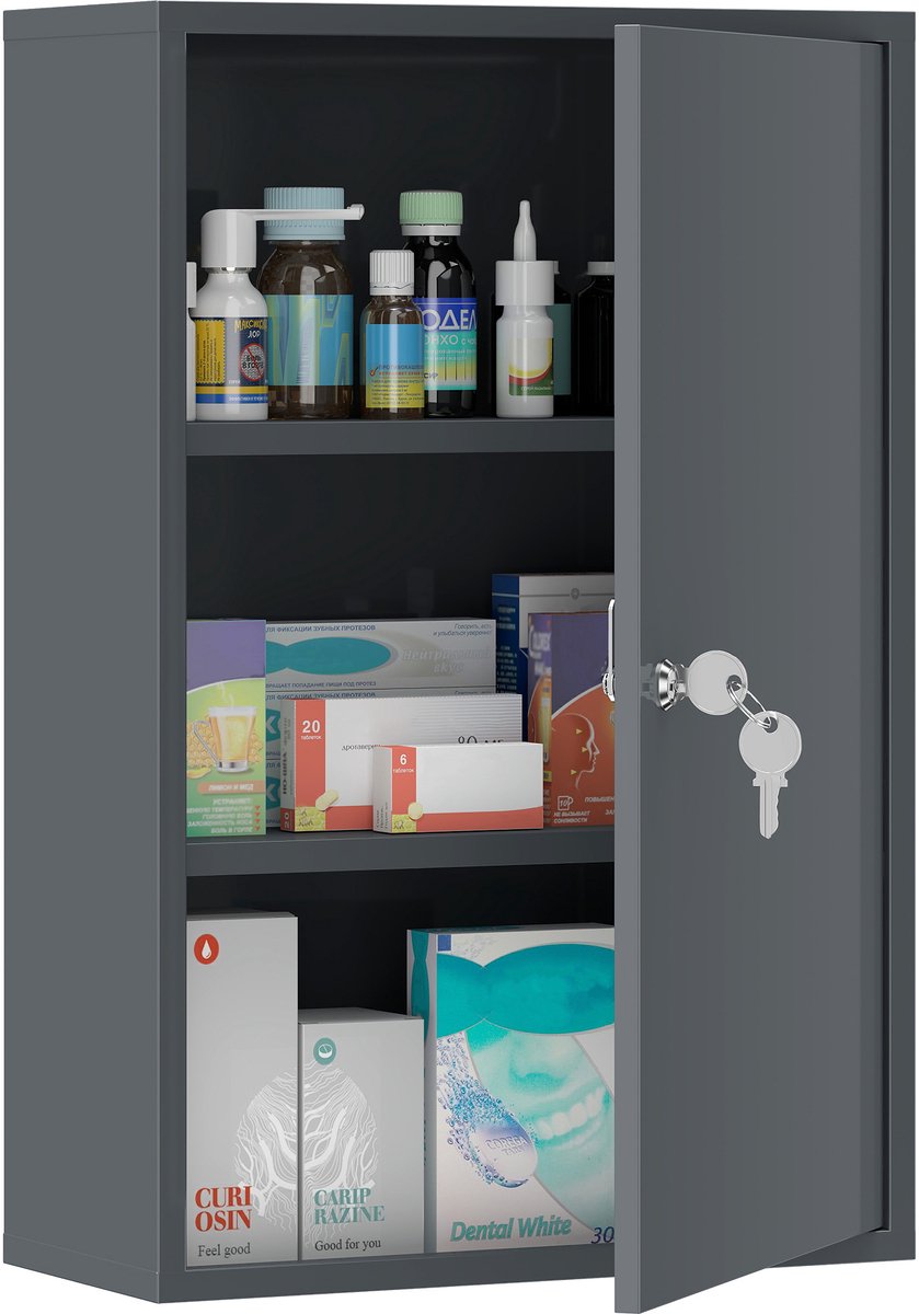 kleankin Medicijnkast-Metaal-40L x 18B x 60H cm-Grijs