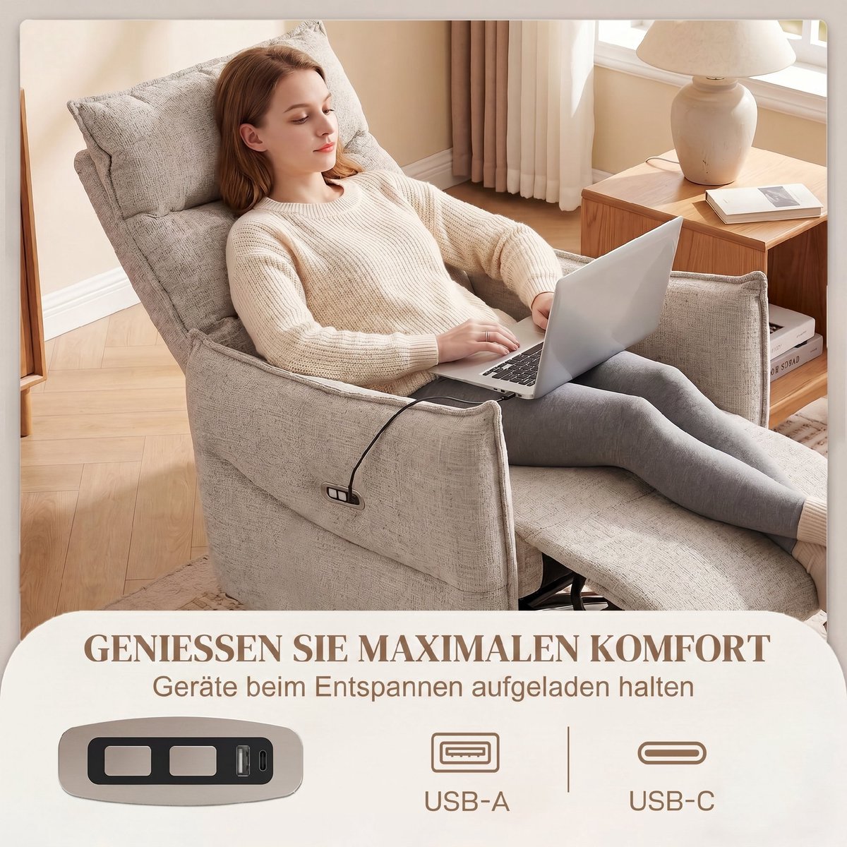 HOMCOM Elektrische Relaxstoel Beige met Massagefunctie - afbeelding 2