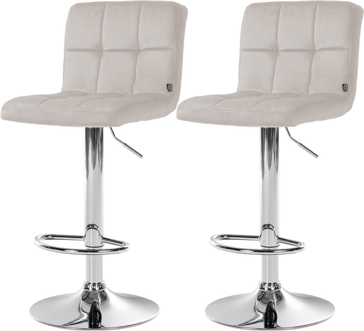 Barkrukken Set - Barstoelen Fluweel - Keuken Bar - Hoogte Verstelbaar - 94 cm - Creme