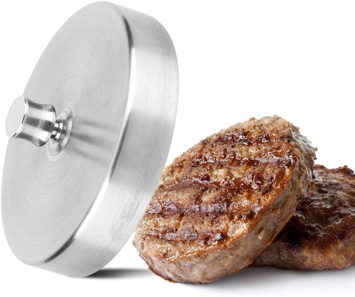 Burger Pers - Hamburger Maker - Vlees Bereiden - Verstelbare Hoogte - RVS - Zilver