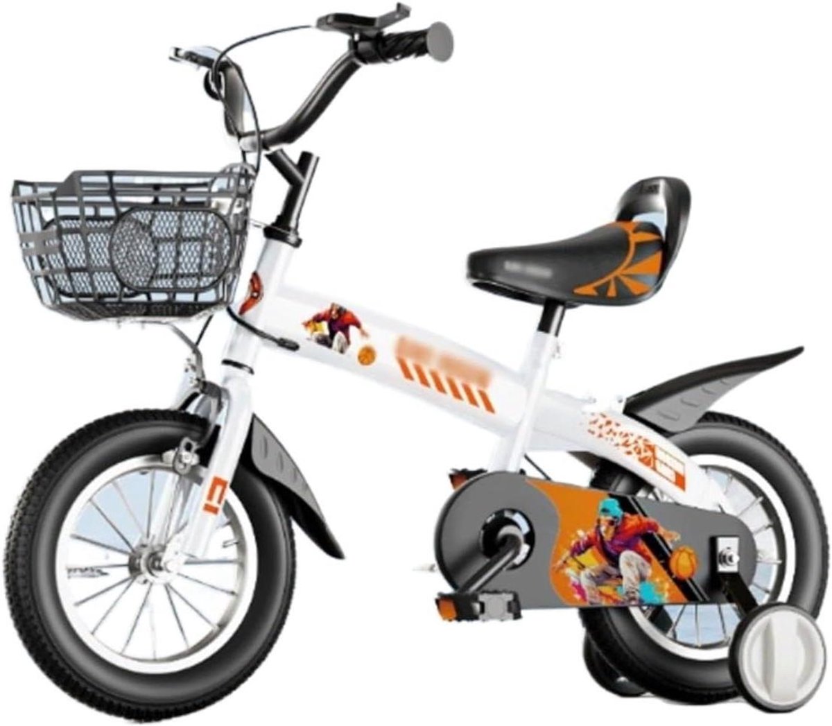 Kinderfiets 12-18 inch met zijwieltjes standaard duurzaam stalen frame meerdere kleuren kinderfiets met dubbele rem fiets voor kind(Orange 12inch)