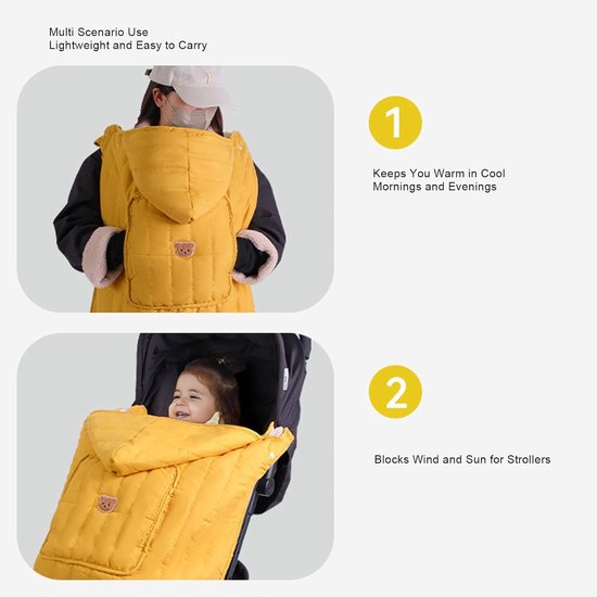 Draagzakhoes Baby - Kinderwagenhoes - Bescherming Buiten - Winddicht Fleece - 77x60cm - Geel Berenpatroon — afbeelding 3