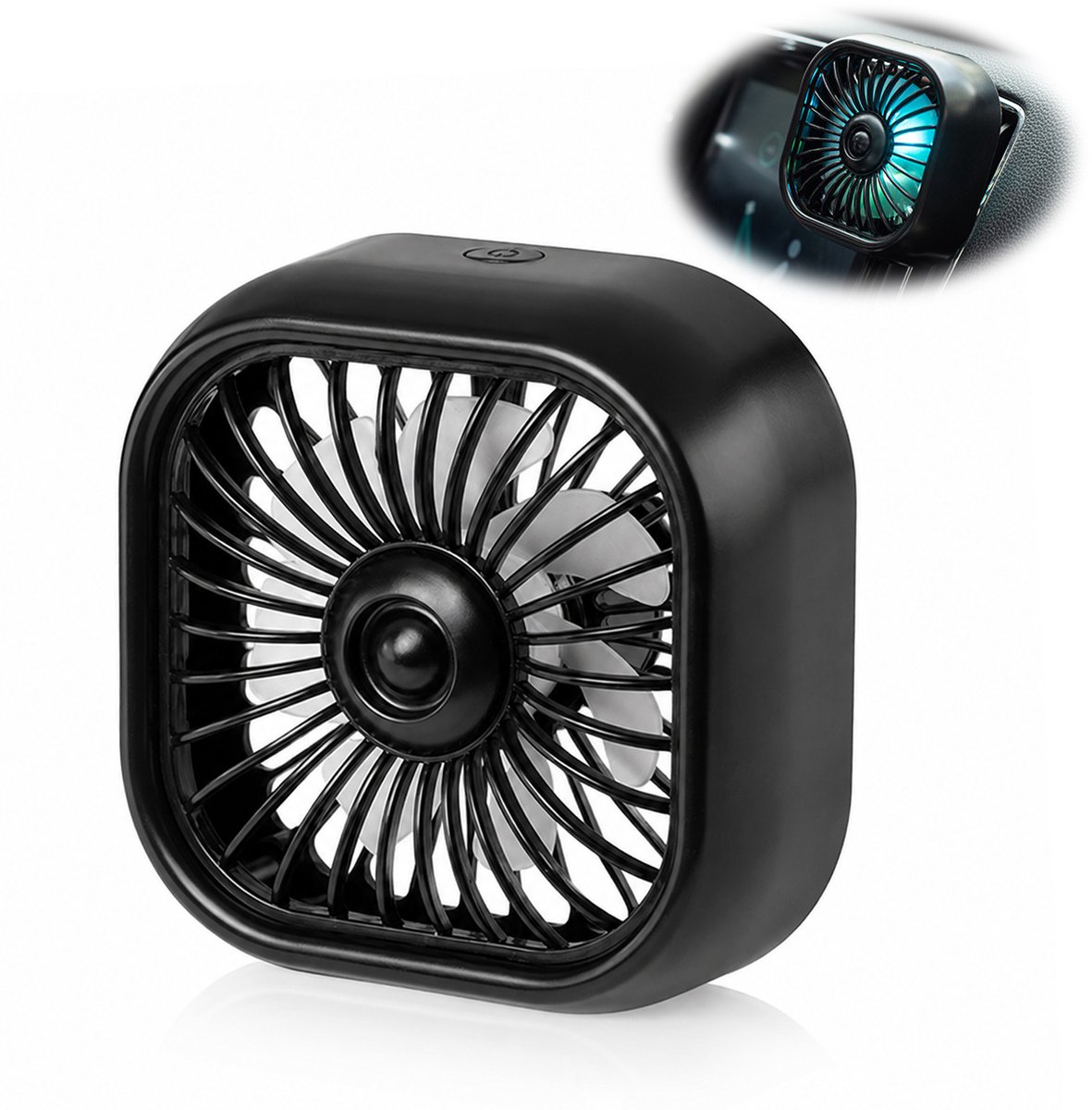 Auto Ventilator USB - Krachtige 3 Snelheden Draagbare Clipventilator - Stille Borstelloze Motor 360° Draaibaar - voor Auto, Van, Truck, SUV, Camper - Zwart - 1 Stuk