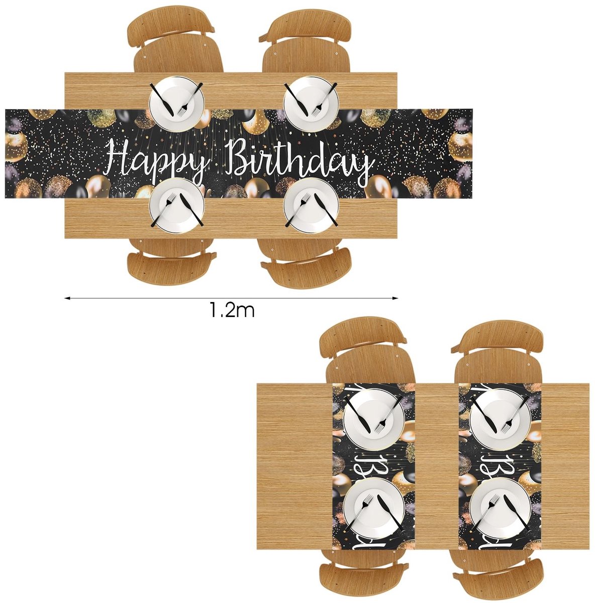 Dailygoods - Vintage Happy Birthday Tafelloper voor Verjaardagsfeestjes