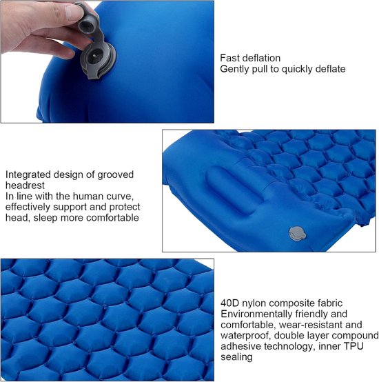 Opblaasbare Slaapmat - Campingmatras Lichtgewicht - Kamperen Backpacken - Scheurbestendig Nylon TPU - 191x58x6 cm - Blauw — afbeelding 3