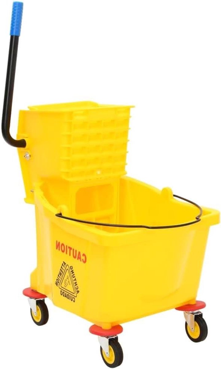 Dweil Emmer - Met Wringer - Vloeren Schoonmaken - Met Wielen - 36 Liter - Geel