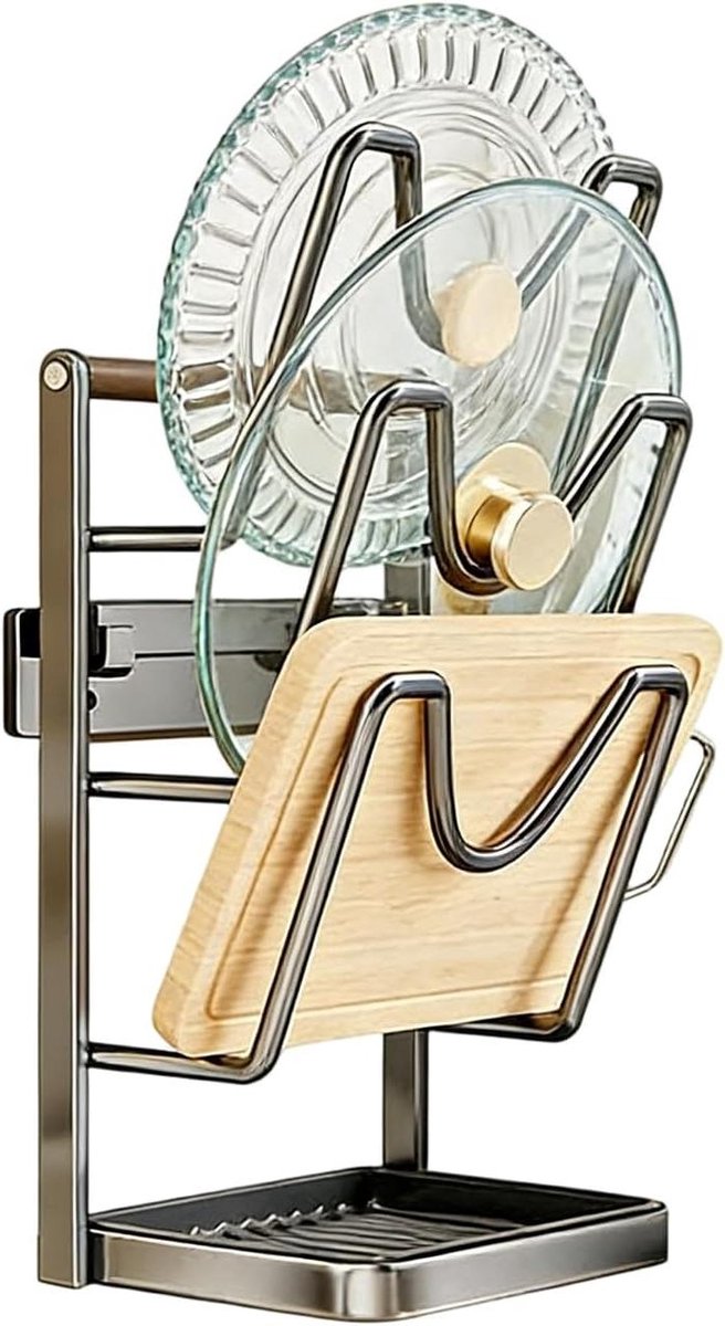 Dekselrek - Panhouder Organizer - Keuken Opslag - Met Lepelsteun - 22.4 cm - Zilver