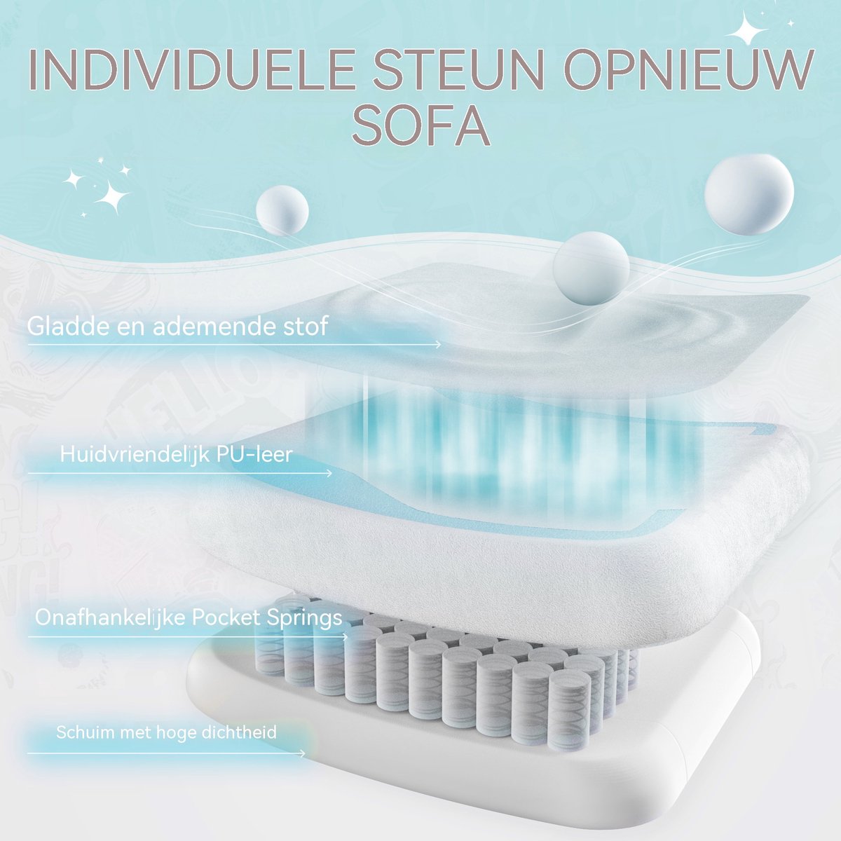 Dowinx Gaming Stoel Ergonomisch met Voetsteun – Vleugelloze Zit – Verstelbare Rugleuning – Zachte Stof – Blauw-wit – Voor Gaming, Werk en Studie – Middelgroot – foto 6