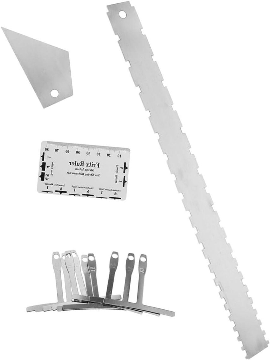 Gitaar Afstel Tool - Hals Liniaal - Snaarhoogte Meten - Dubbele Compatibiliteit - 42 cm - Zilver