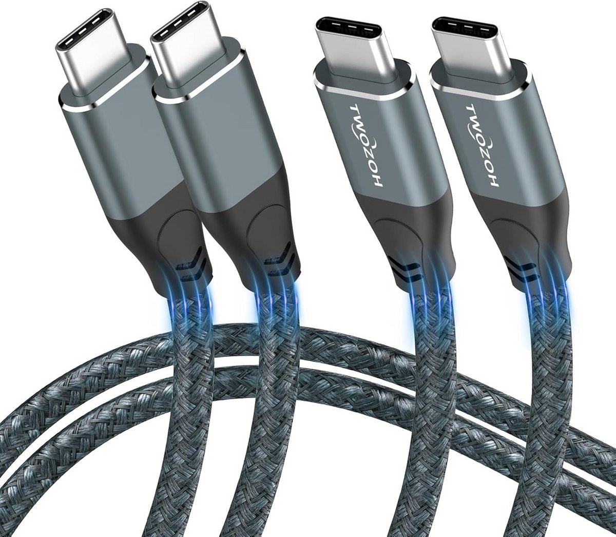 USB C naar USB C kabel 100 W 1M - 2 stuks - nylon gevlochten - 4K@60Hz - 20Gbps