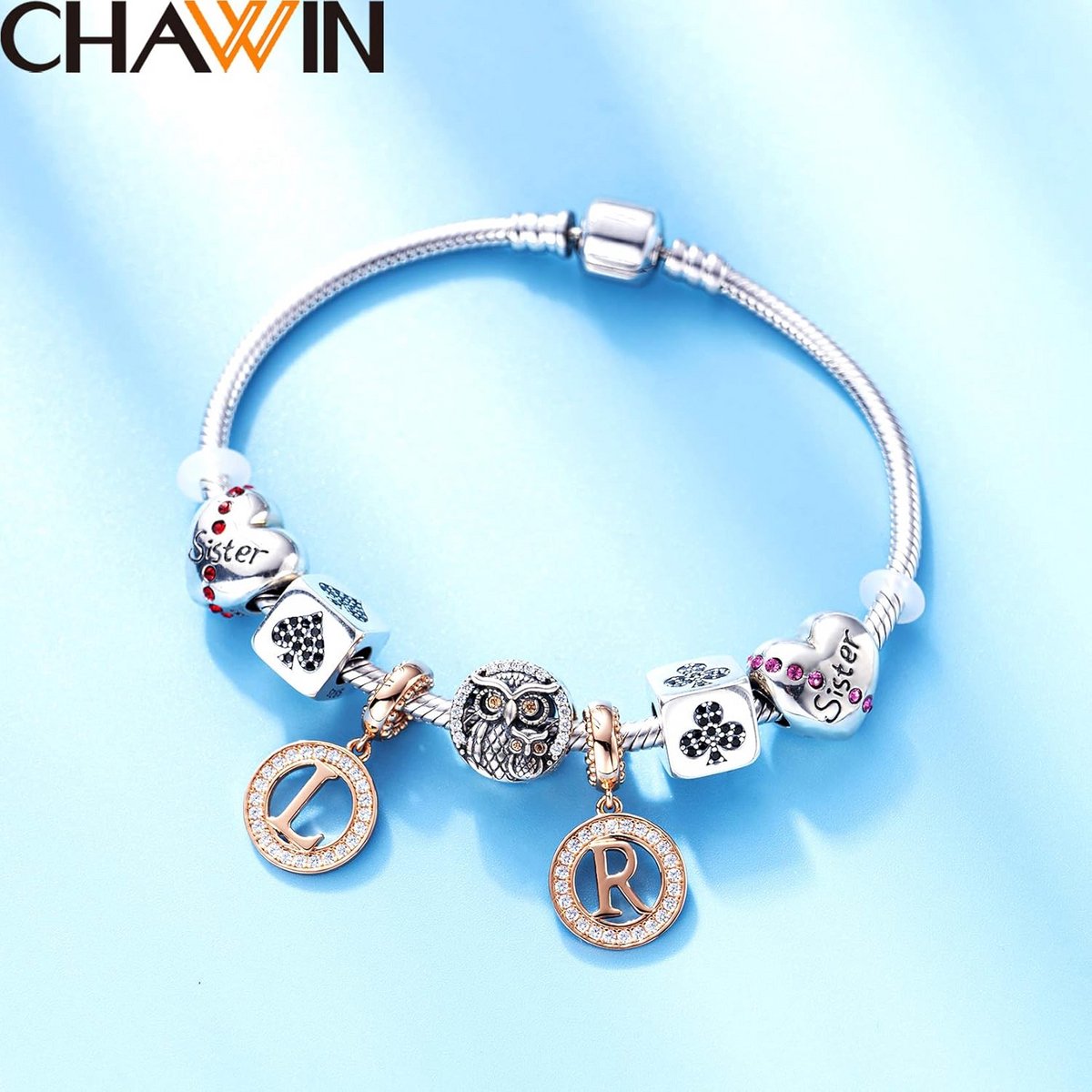 Alfabet Letter Bedel Kraal Roségoud voor Charm Armbanden en Kettingen