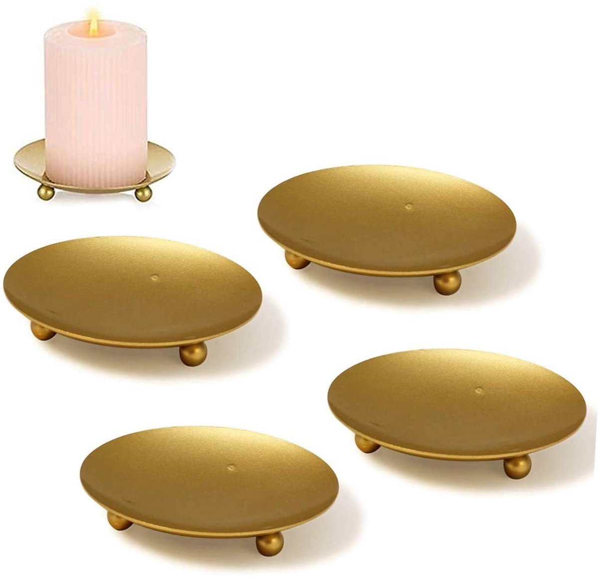 MTTproducts- Kaarsenhouder Gouden Voetstuk - 4 Stuks - Vintage Kandelaar - Metalen Pijler Kandelaar - Corrosiebestendig - Duurzaam Ontwerp