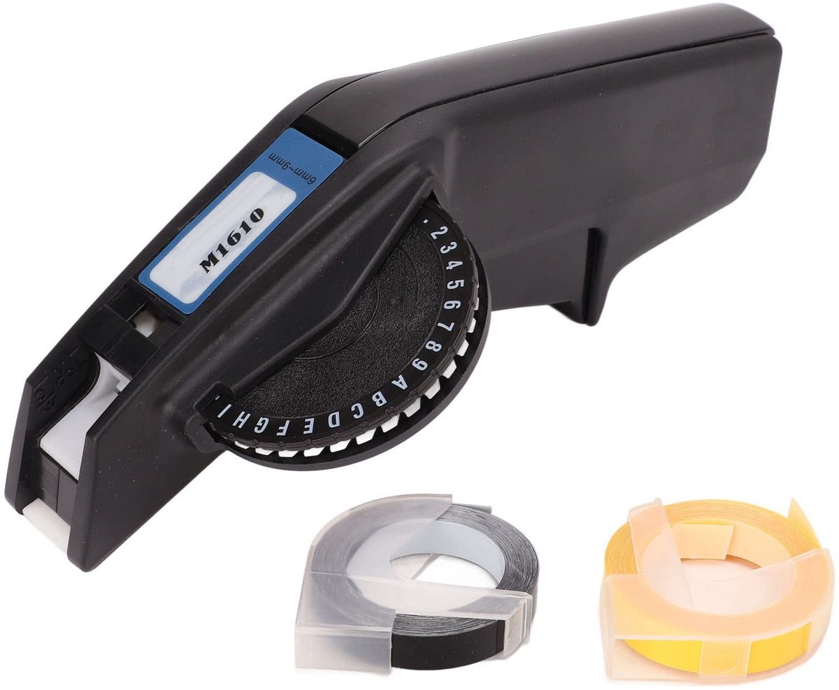 MTTproducts - Embossing Label Maker - Handmatige Label Schrijver - Draagbare Etikettenmaker - 2 Kleurrijke Label Tapes - Geschikt voor 9mm/6mm Tape - Z...