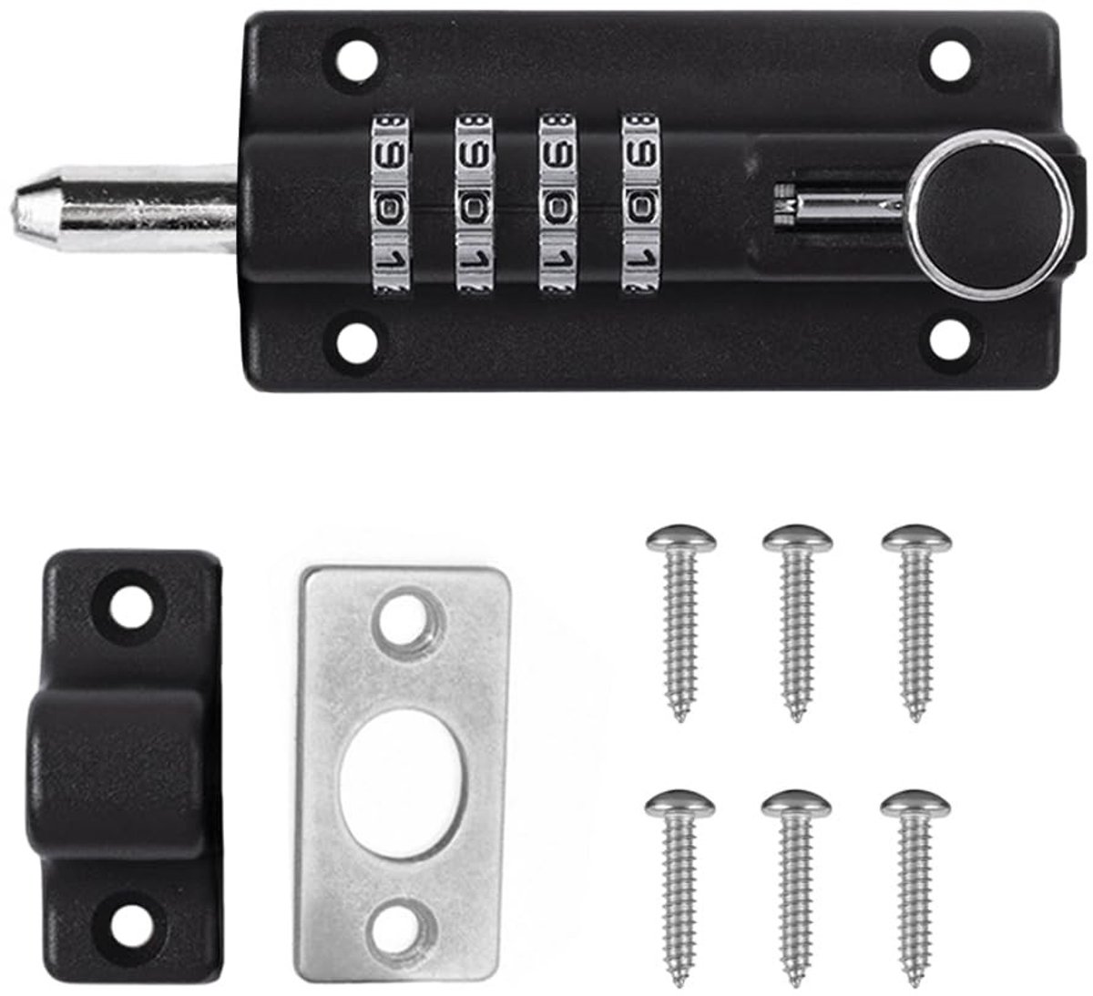 Cosensi- Sluitbouten Set - Zinklegering - 4 Cijfers Combinatieslot - Zwart - Inclusief Schroeven - Afmetingen 122 x 48 x 35 mm - Deurslot