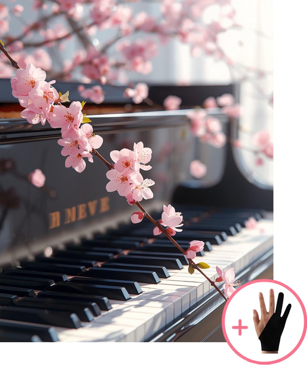 HobbyMania Originals Schilderen Op Nummer Volwassenen - Piano met Kersenbloesem - Inclusief Verf Penselen en Tekenhandschoen - Kleuren Op Nummer - Paint By Number Volwassenen - 40x50 cm