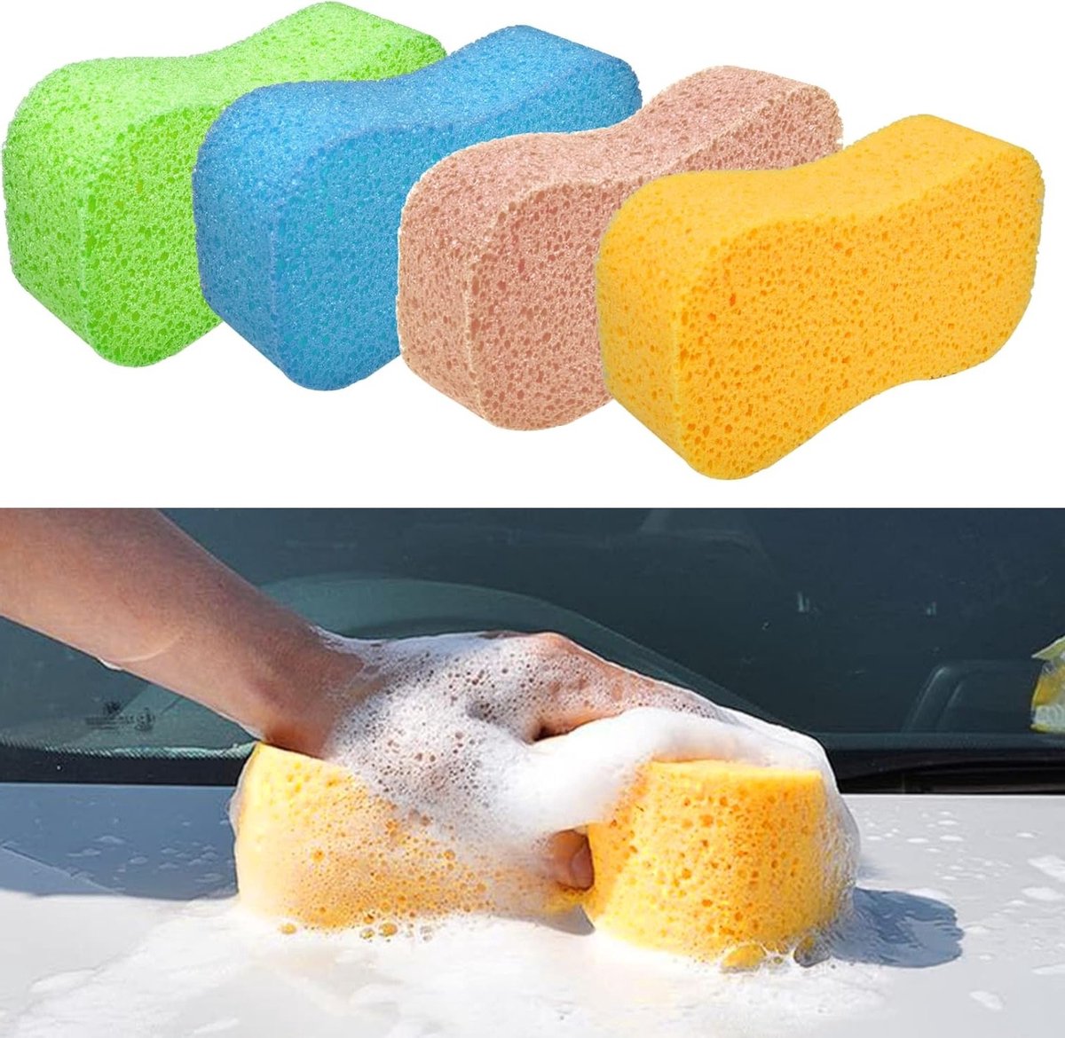 Grote Schoonmaak Sponsen, Set van 4 Stuks, Niet Krassend en Ideaal voor Auto- en Keukenreiniging, 4.5 cm