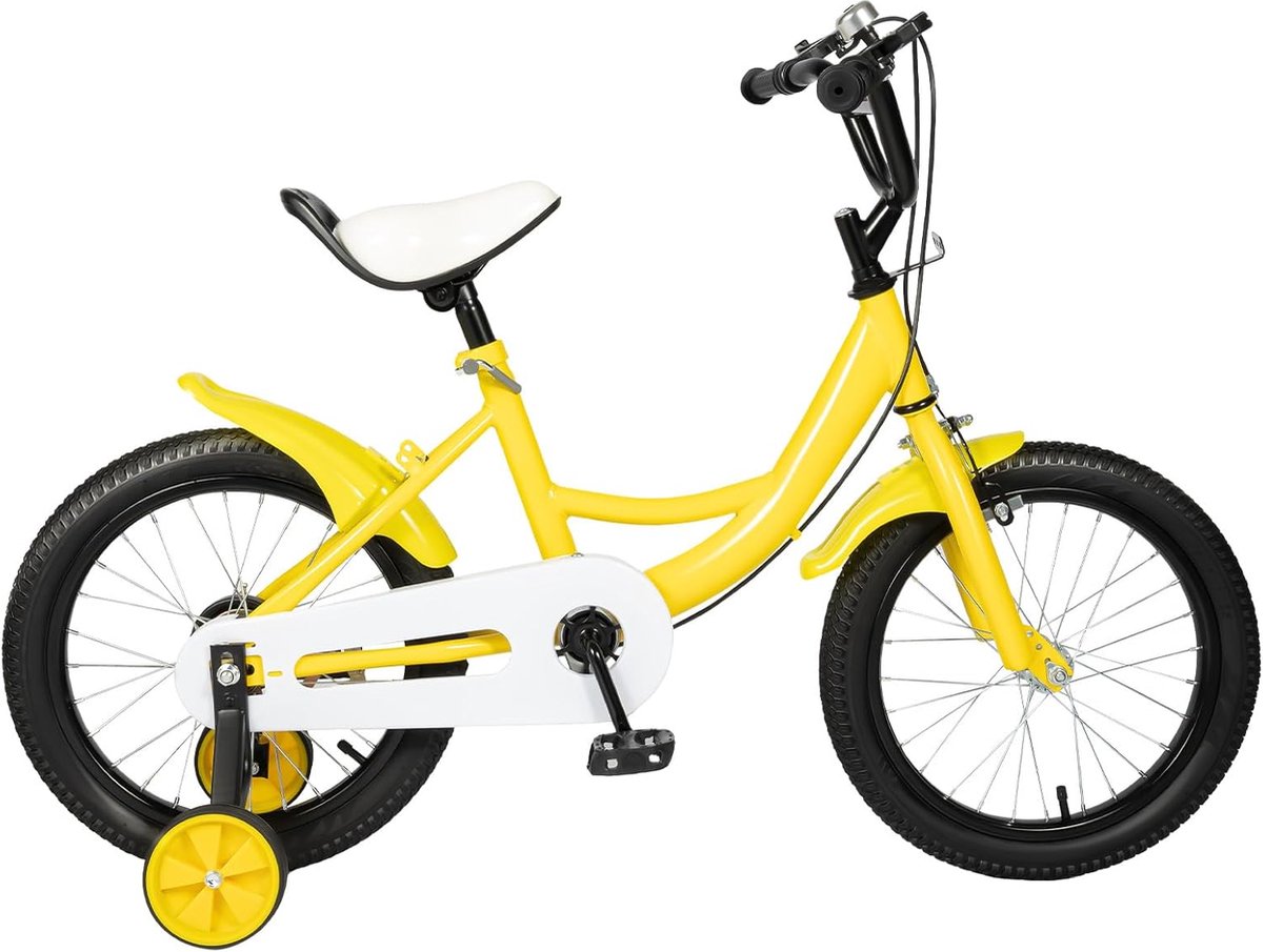 Kinderfiets - Loopfiets Balansfiets - Leren Fietsen - Veilige Steunwielen - 16 inch - Geel