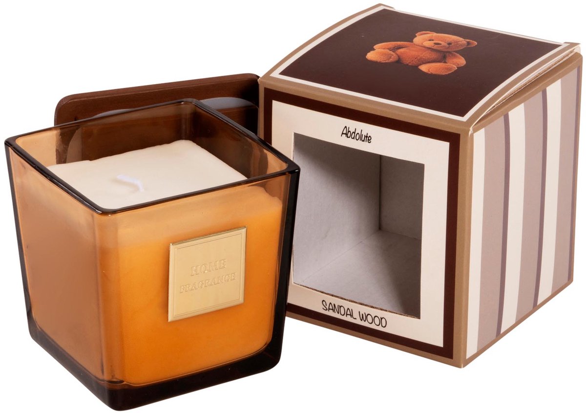 dekoratief Geurkaars 'Sandal Wood', glas/wax, 10x10x10cm | A269037 Bruin