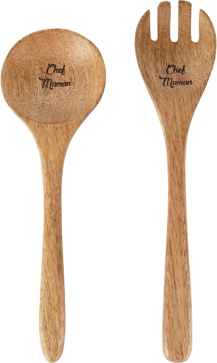 Dekoratief | Set 2 saladelepels 'Chef Maman', naturel, hout, 16x2x33cm | A268021