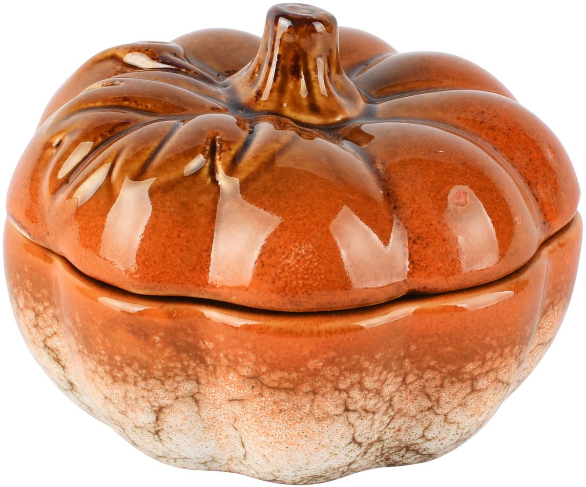 Dekoratief | Bewaarpot pompoen, oranje, porselein, 13x13x8cm | A265872