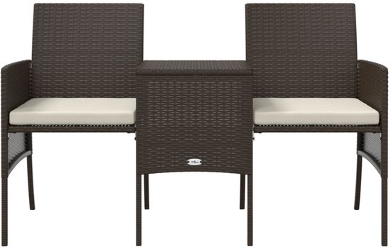 vidaXL - Banc de jardin - 2 places - avec - table - et - repose-pieds - poly - rotin - marron