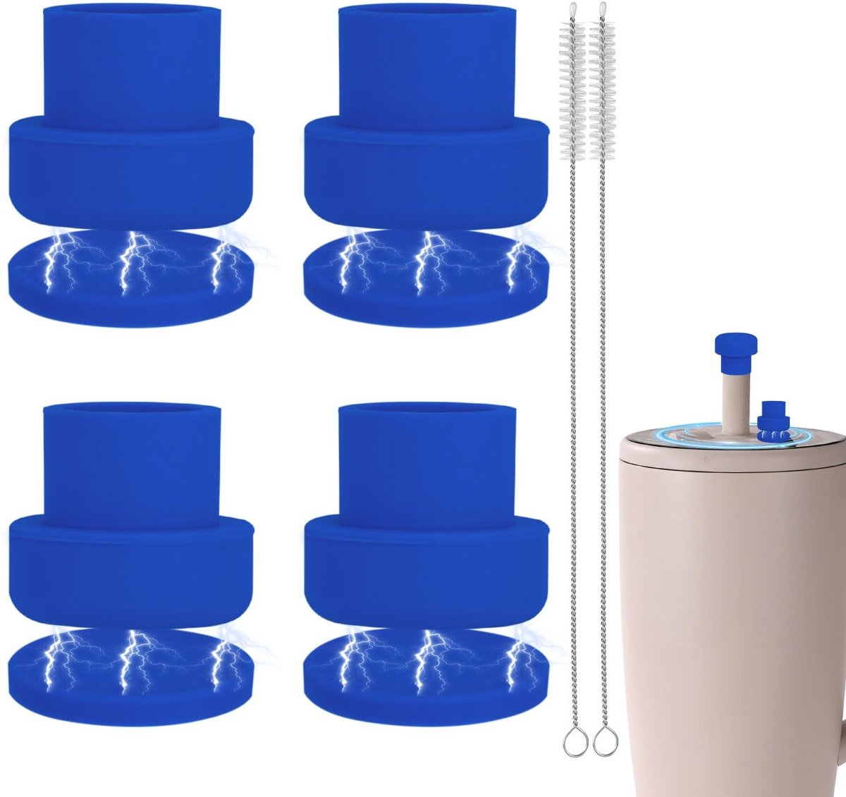 SolidChoice - Magnetische Rietjesdeksel - 4-delige set - Silicone en Borstels - Blauw - Voor Tumblers - Ideaal voor gebruik met drankbekers - Geschikt
