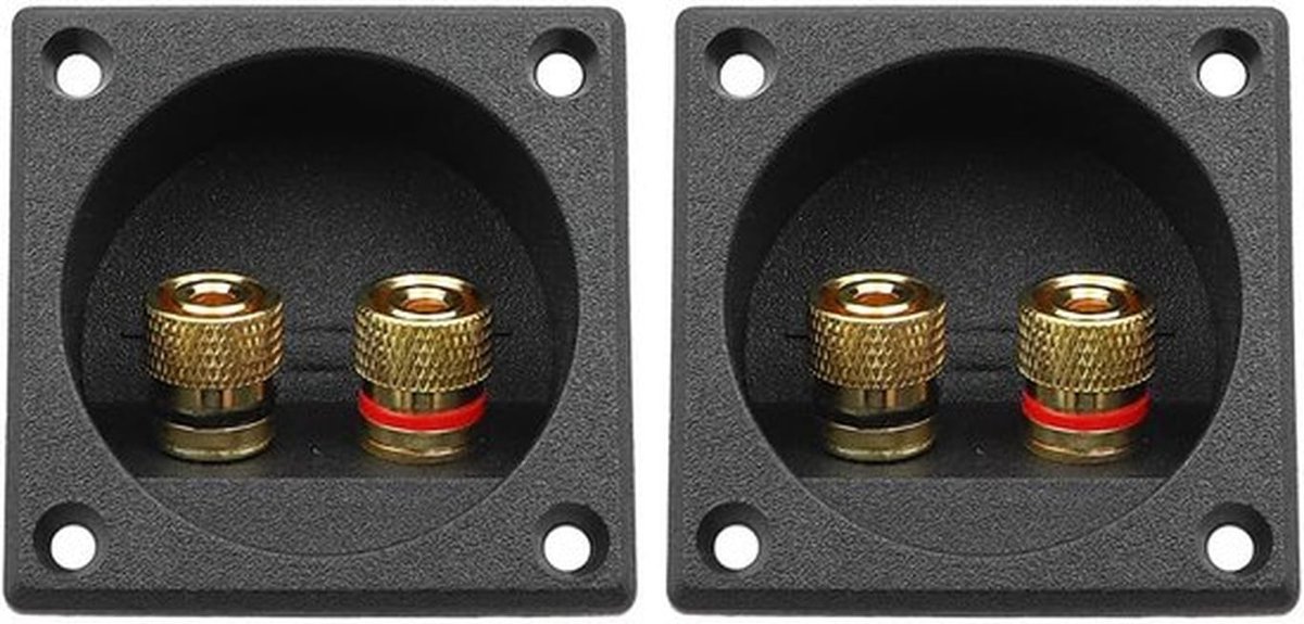 Set van 2 vierkante 2-weg speaker box terminal cups met hoogwaardige aansluiting en banana connector voor een betrouwbare en stevige verbinding
