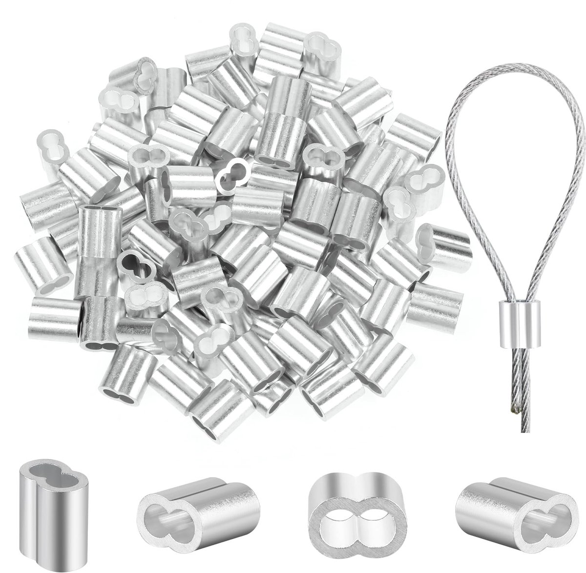 aladdien - Kabelklemmen - Aluminiumhulzen - 100 stuks - 2 mm - Persklemmen - Geschikt voor draadsnoer en kabel - Zilver