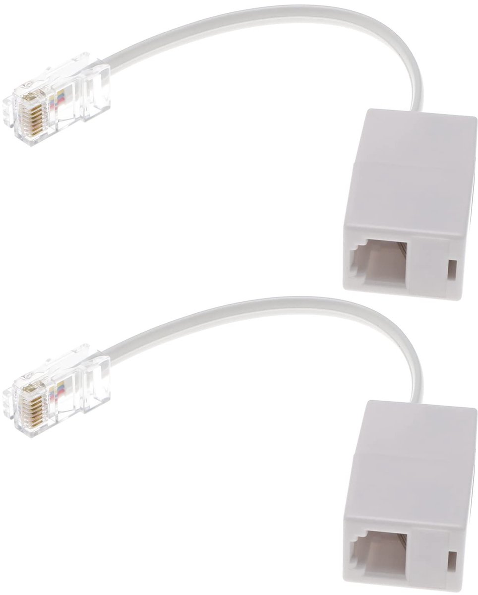 aladdien - Telefoon Splitter - RJ11 naar RJ45 Converter - Wit - Plug en Play - 2 Stks Telefoonkabels - Geschikt voor Thuisgebruik - 145mm