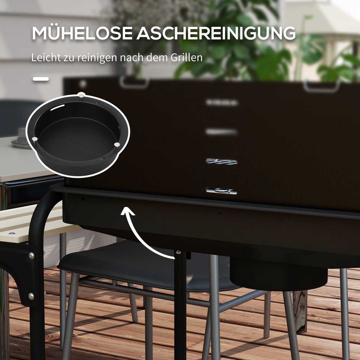 Houtskoolbarbecue van metaal BBQ-smoker met wielen, in hoogte verstelbaar grillrooster, houtrek 103x47x95 cm Zwart – foto 8
