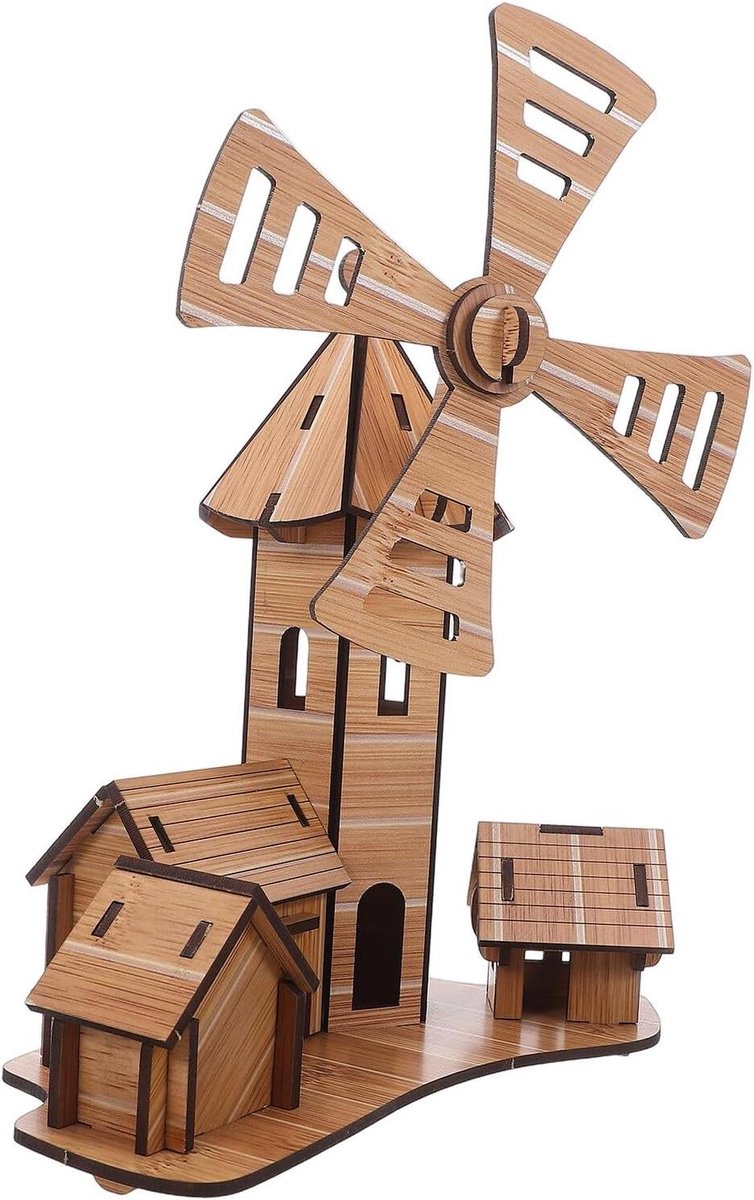 Windmolen Modelbouw - Windmolen Speelgoed - Educatief Spelen - Bamboe Materiaal - 21.50X20.50X11.00CM - Khaki