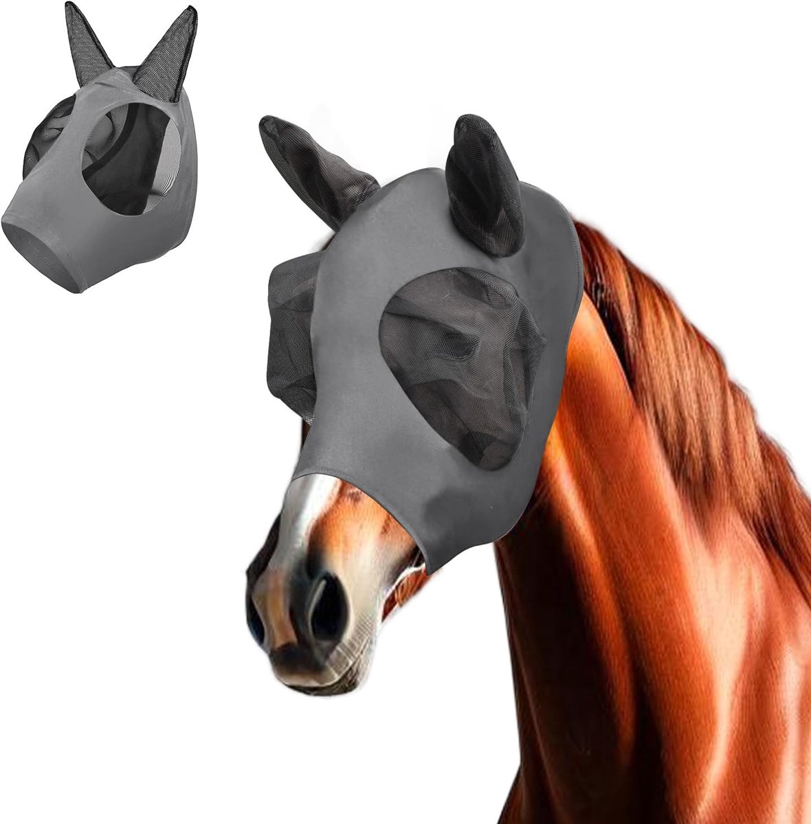 Voarge Paarden Vliegendek, Ademend Mesh, Insectenbescherming, Herbruikbaar, Grijs
