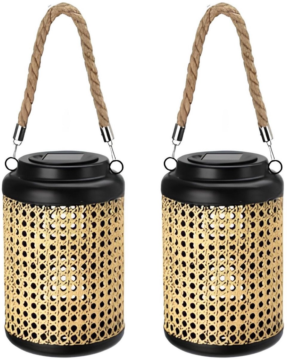 Pro Garden solar lamp - 2x - metaal/kunststof - H23 x 15 cm - met handvat - buitenlamp