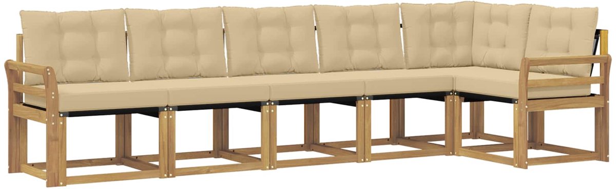 vidaXL Buiten - bank - set - 6 - st - 6-zits - Wit - en - Beige Wit en Beige