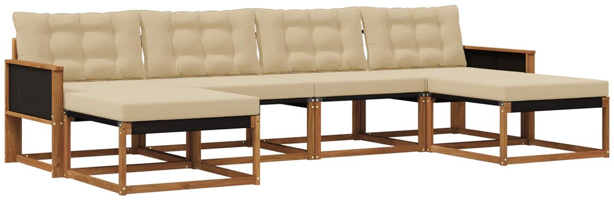vidaXL Buiten - bank - set - 6 - st - 6-zits - Natuurlijk - en - Beige Natuurlijk en Beige