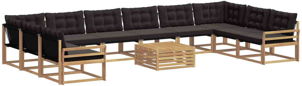 vidaXL Buiten - bank - set - 11 - st - 10-zits - Wit - en - zwart Wit en zwart