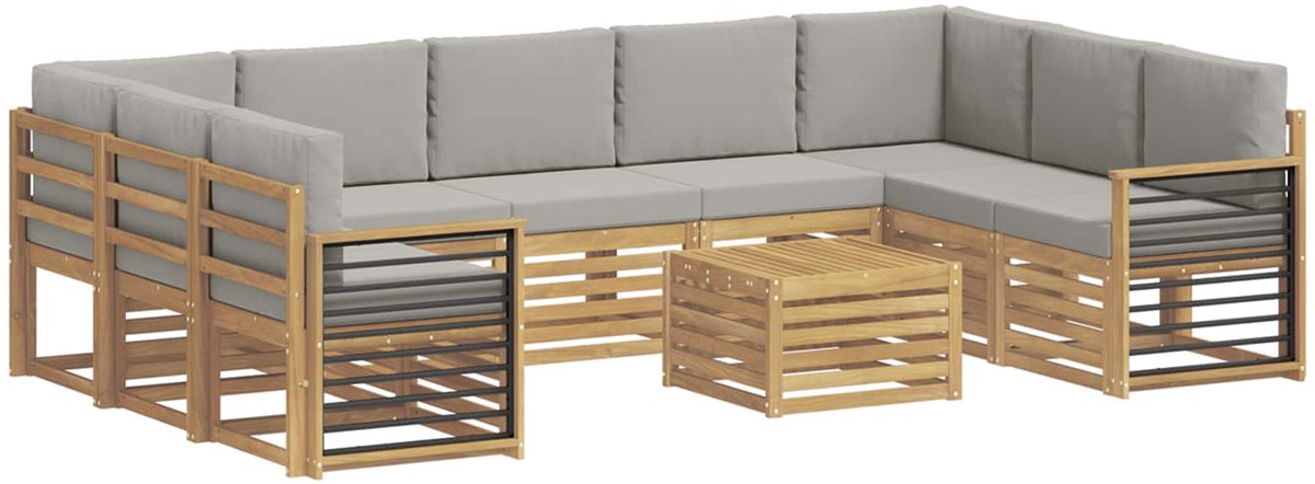 vidaXL Buiten - bank - set - 10 - st - 9-zits - Wit - en - Lichtgrijs - Polyester Wit en Lichtgrijs