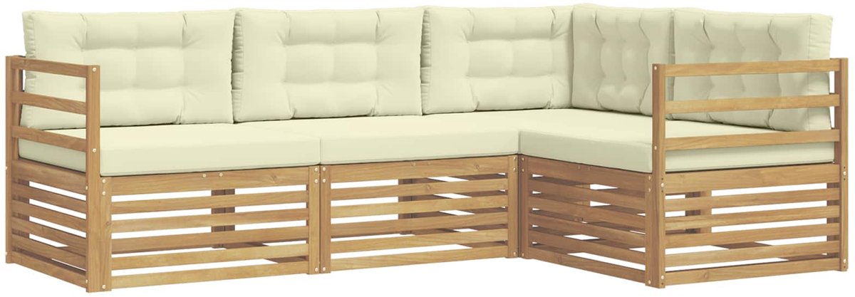 vidaXL Buiten - bank - set - 4 - st - 4-zits - Wit - en - crèmekleurig - Polyester Wit en crèmekleurig