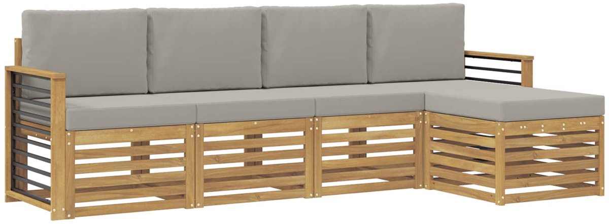 vidaXL Buiten - bank - set - 5 - st - 5-zits - Wit - en - Lichtgrijs - Polyester Wit en Lichtgrijs