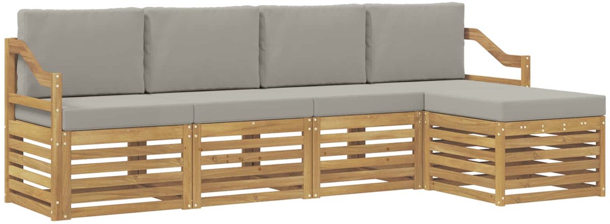 vidaXL Buiten - bank - set - 5 - st - 5-zits - Wit - en - Lichtgrijs - Polyester Wit en Lichtgrijs