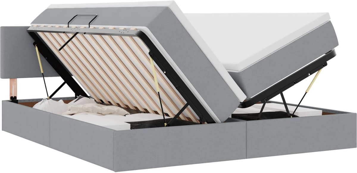 vidaXL LED - opbergbed - met - matras - Lichtgrijs - 200 - x - 200 - cm - Stof