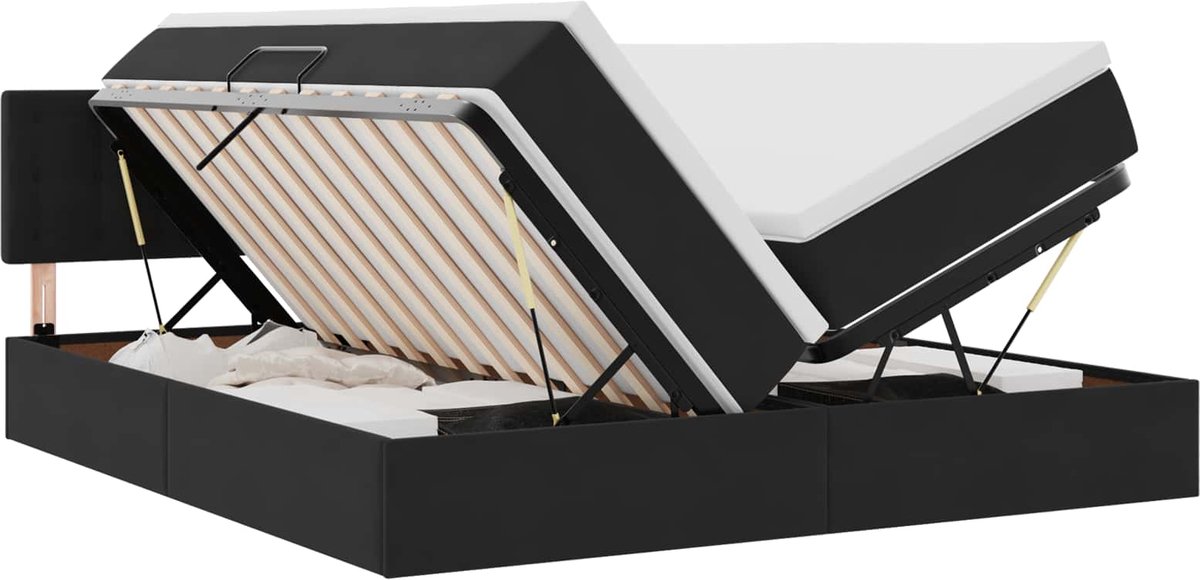 vidaXL LED - opbergbed - met - matras - Zwart - 200 - x - 200 - cm - Fluweel