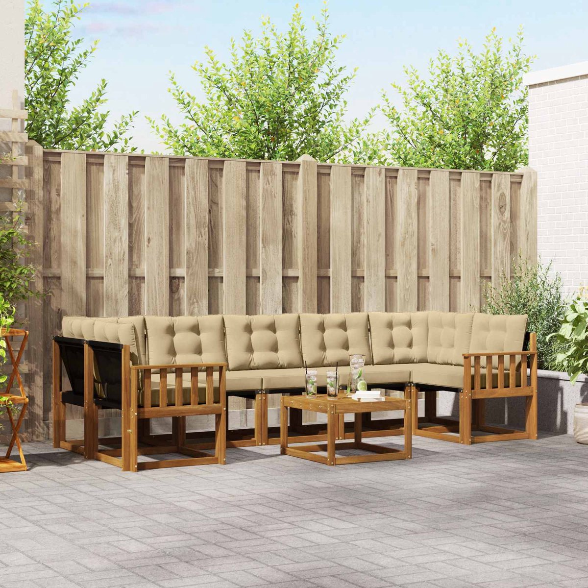 vidaXL Buiten - bank - set - 8 - st - 7-zits - Natuurlijk - en - Beige Natuurlijk en Beige