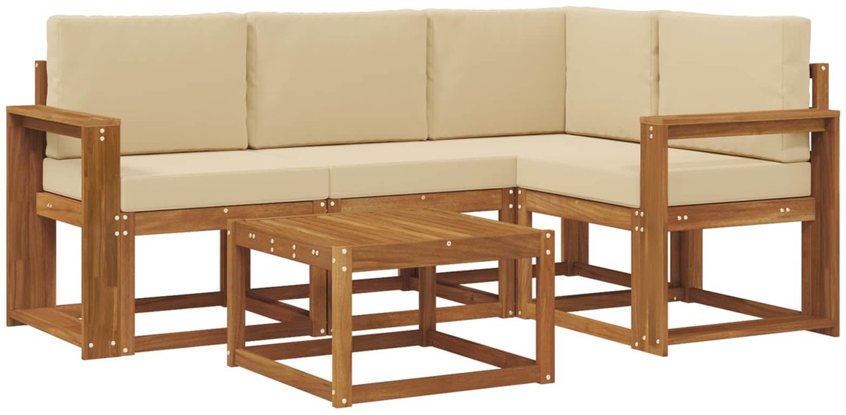 vidaXL Buiten - bank - set - 5 - st - 4-zits - Natuurlijk - en - Beige Natuurlijk en Beige